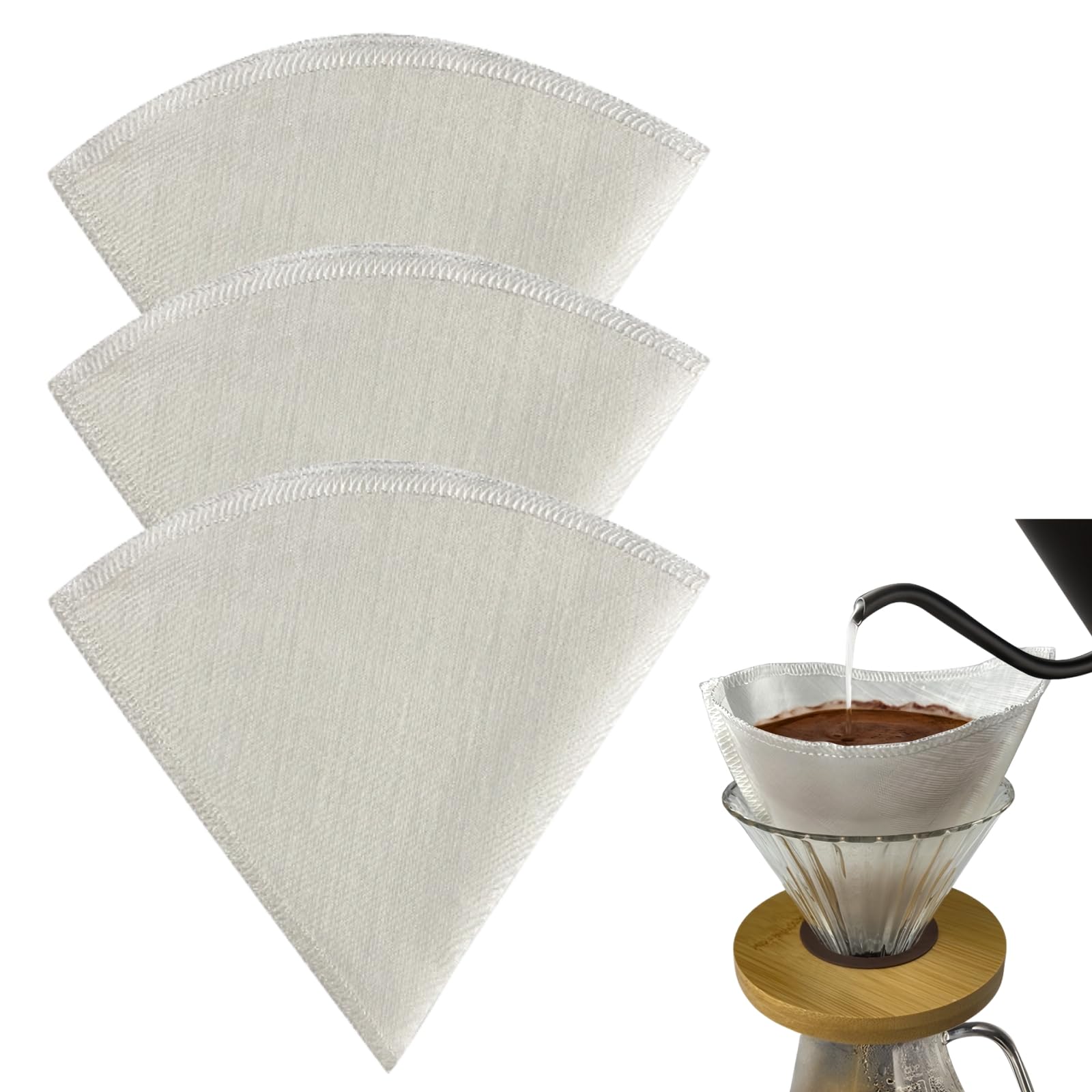 

RuiChy Coffee Set of Pure Linen Cone Paper Washable and Easy to for and Cafe Use Filters, 3, Filters, Reusable, Clean, Home, Office,