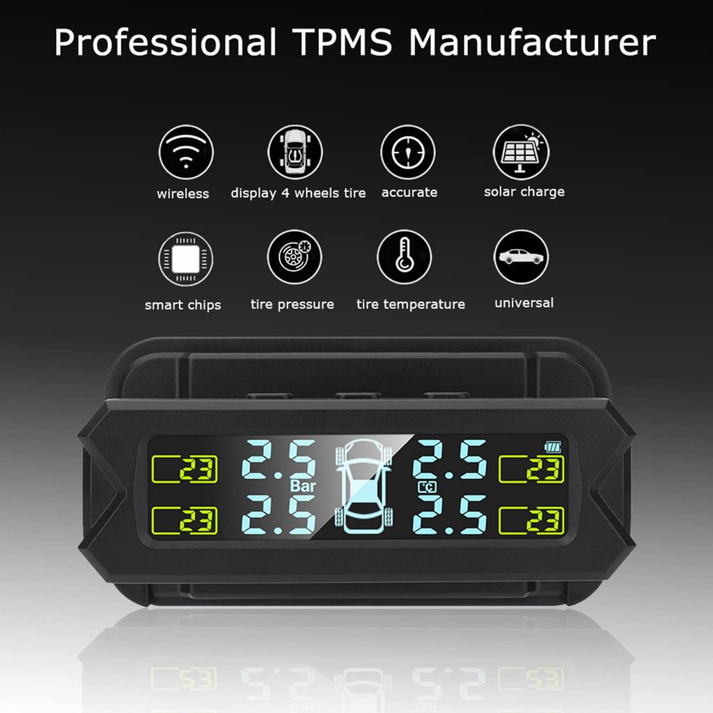ROWCES Tire Pressure Monitoring System, Solar Powered TPMS, 5 Alarm Modes, Auto Backlight LCD Display, 4 Sensors 0-81 PSI
