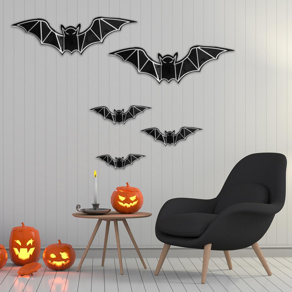 Halloween Party Bats Wall Stickers 3D PVC Waterproof Decals Scary Luminous Bat Decor for Home Window Room Decorations