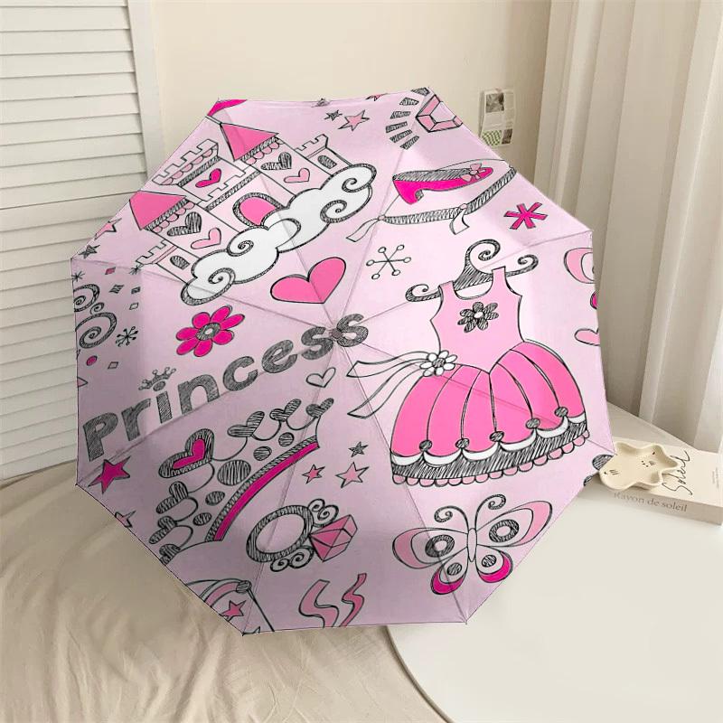 

1PC Princess Castle Umbrella-8-Rib Reinforced Portable Folding Travel Suitable for All Seasons Outdoor Daily Use -J0329