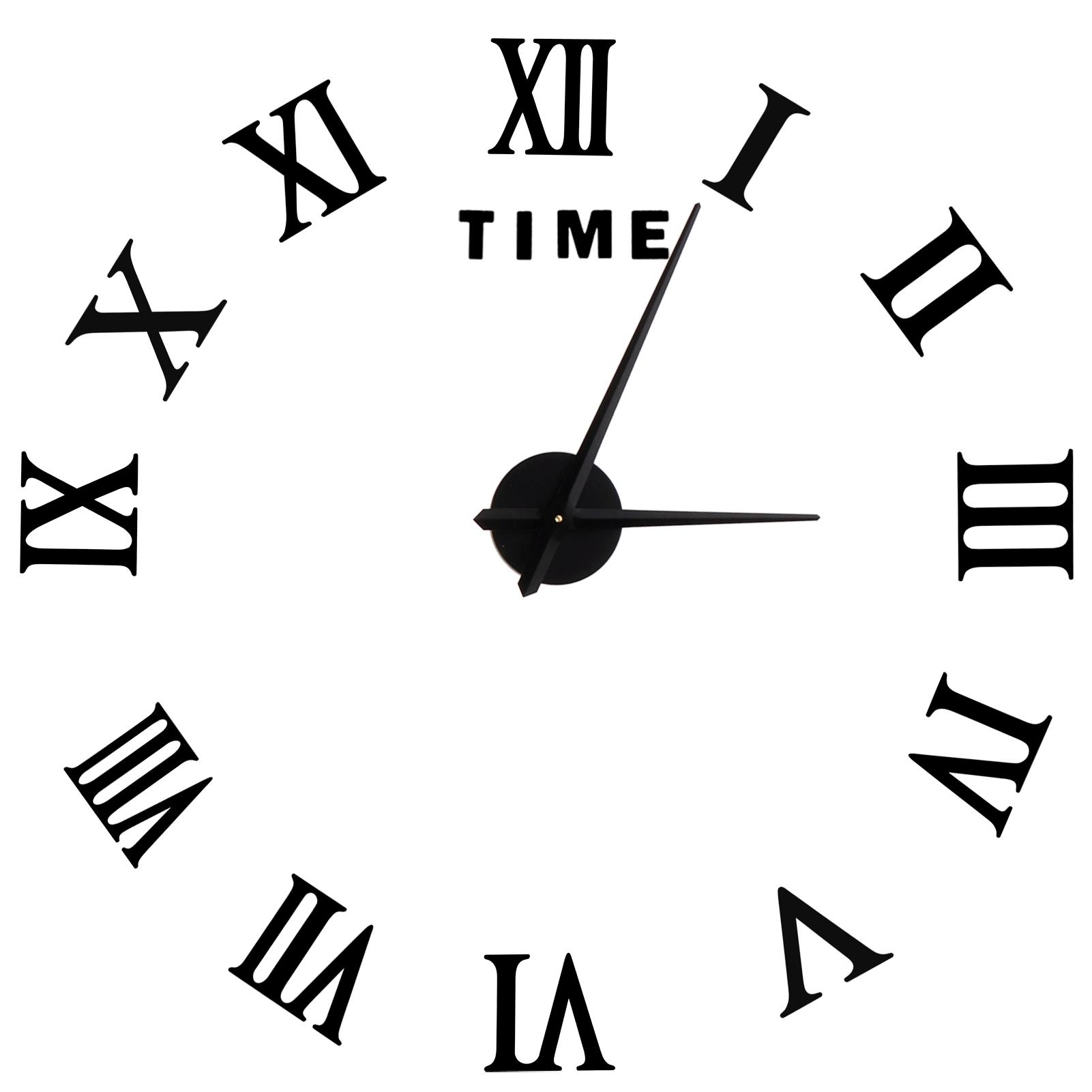 

DIY Wall Clock Roman Numerals Frameless Mirror Surface Wall Clock Home Living Room DecorBlack