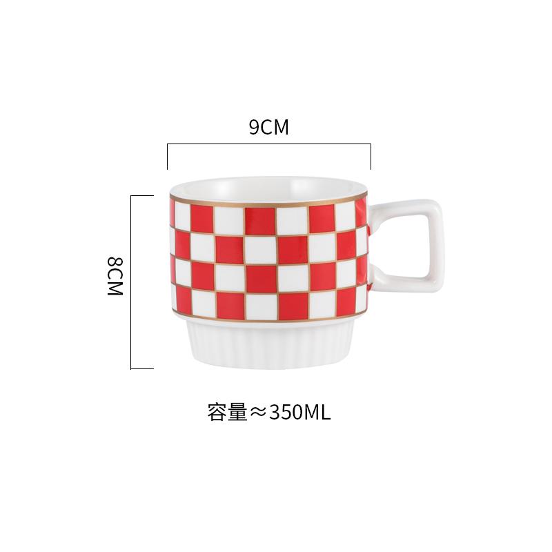 Retro Geometric Plaid Ceramic Coffee Mug Ceramic Cup Home Creative Personality Couple Coffee Mug Desktop Decorative Tableware