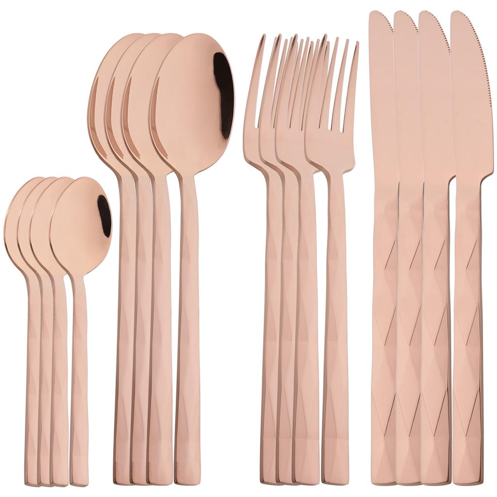 16pcs Black Dinnerware Set Knife Fork Coffee Spoon Cutlery Set Mirror Stainless Steel Flatware Western Party Kitchen Tableware