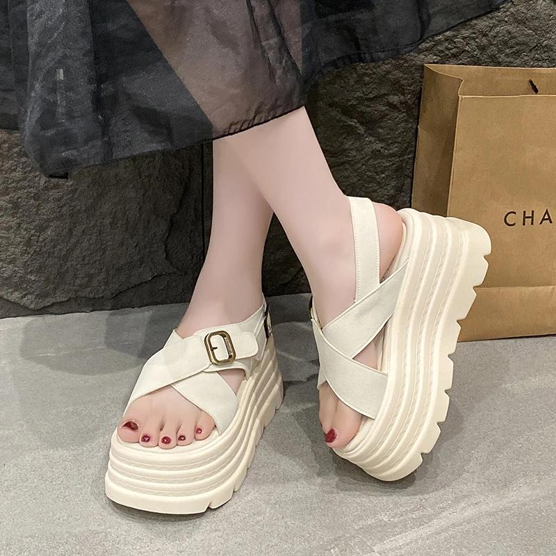 Fashion 8CM New Summer Wedges Sandals Ladies Beach Slippers High Heels Sandals Women Casual Platform Chunky Flip-Flops Sandalias Mujer