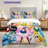 Süßes Cartoon-Thema Sailor Moon Tsukino Usagi Cartoon bequemer Heim-Bettbezug und Kissenbezug (1 * Bettbezug + 2 * Kissenbezug, ohne Füllung)A2
