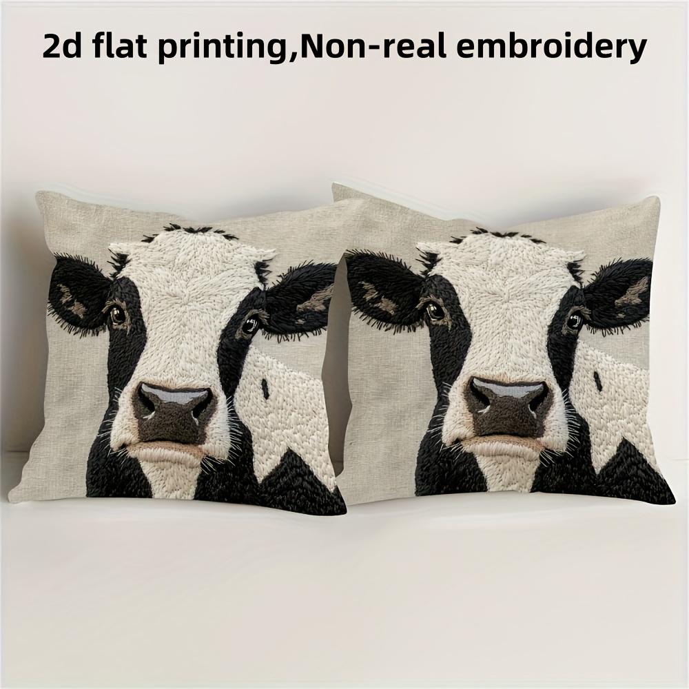 Rustic Farmhouse Cow Pillow Covers Set Of 2 Faux Embroidery 2D Print Soft Linen Feel For Sofa Bed Living Room Country Decor