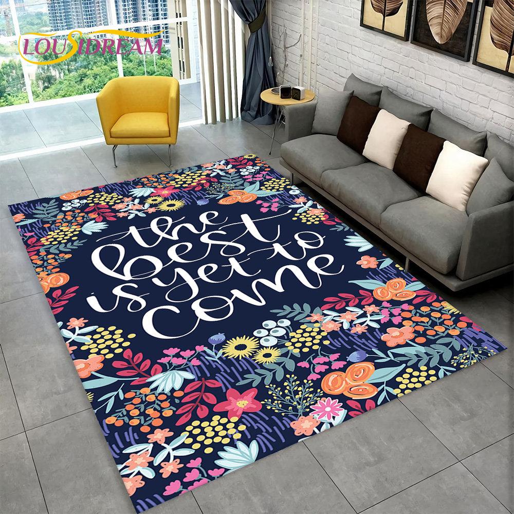 3D Nordisk Luksus Blomst Rose Områdeteppe Stort, Teppeteppe for Hjem Stue Soverom Sofa Dørmatte Dekor, Sklisikre Gulvmatter for Barn