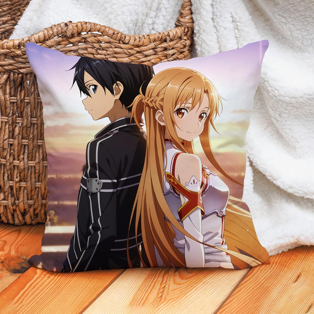 Sword Art Online Asuna&Kirito Pillow Case Home Decoration Cushion Cover Suitable For Office Sofa Bedroom Car