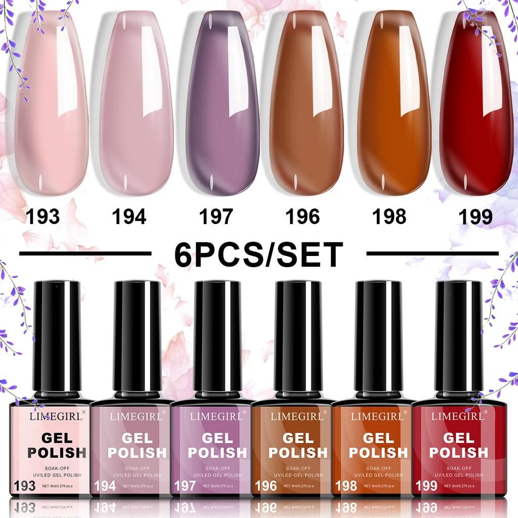 LIMEGIRL 6Pcs Gel Nail Polish Set Christmas UV Nail Polish Semi-Permanent Soak Off UV LED Varnish Nail Art Gel Kit