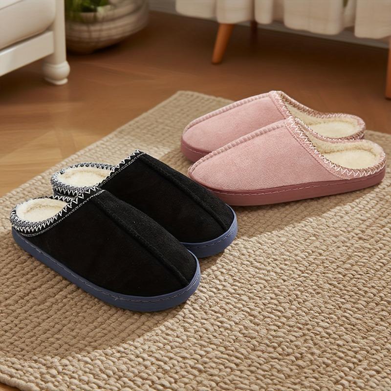 Women's Plush Winter Slippers Soft Fabric Slip-On Indoor House Shoes with EVA Sole