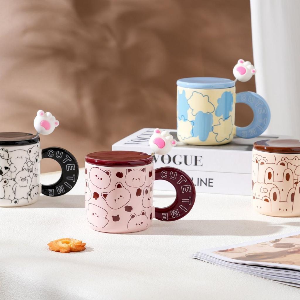 Small Gift with Lid Ceramic Cup Cartoon Doodle Mug High Value Large Capacity Cup Household Souvenir Gift Water Cup