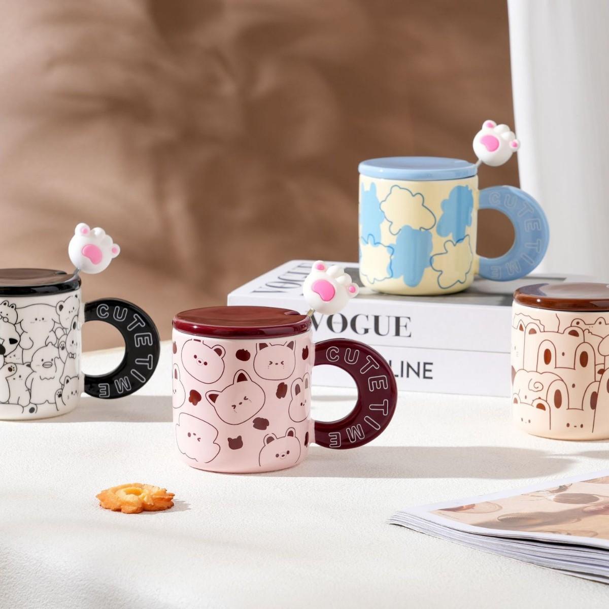 

Маленький подарочный керамический стаканчик с крышкой, кружка с рисунком из мультфильма, ценная кружка большой емкости, сувенир для дома, подарочный стаканчик для воды 350ML