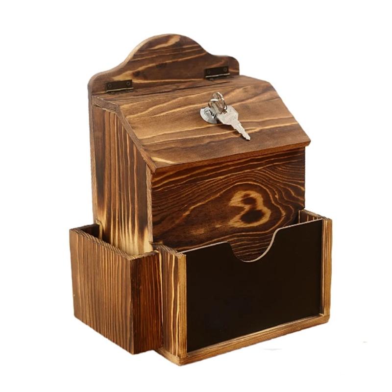 Handcrafted Wooden Feedback Box Featuring Lockable Slot Removable Writing And Storage Compartment For Office Decoration