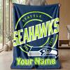 Seattle Seahawks Custom Flannel Throw Blanket Print Your Name Text Soft Warm Blanket Holiday Present