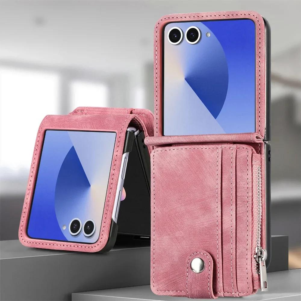 Étui portefeuille amovible en cuir 2 en 1 pour Samsung Galaxy Z Flip 7 fe 6 5 4 3 Flip7 Flip6 Flip5 5G Étui de téléphone avec porte-cartes