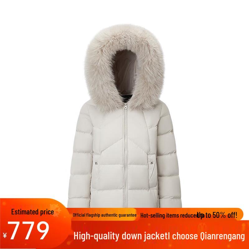 

Женский короткий пуховик Qianrengang 2025 с воротником из лисьего меха XL