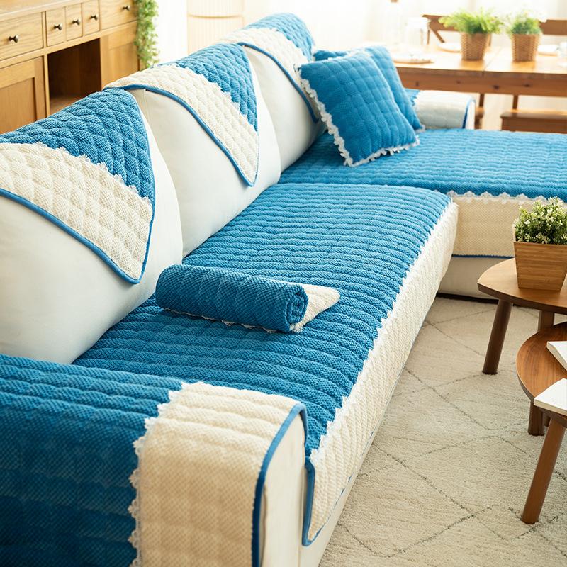 Велюр Түстерді Блоктау Диван Жабыны Қонақ Бөлмесі Үшін Барлық Маусымға Арналған Универсал Диван Төсеніші Тайғақ Емес Диван Жабыны Бір Түсті Диван Жастығы