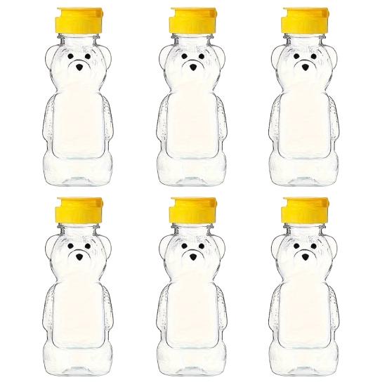 240ml Plastic Bear Honey Bottle Jars Empty Honey Squeeze Container with Flip-lid Reusable Bear Shaped Juice Bottle for Syrup Sauce Storing Dispensing