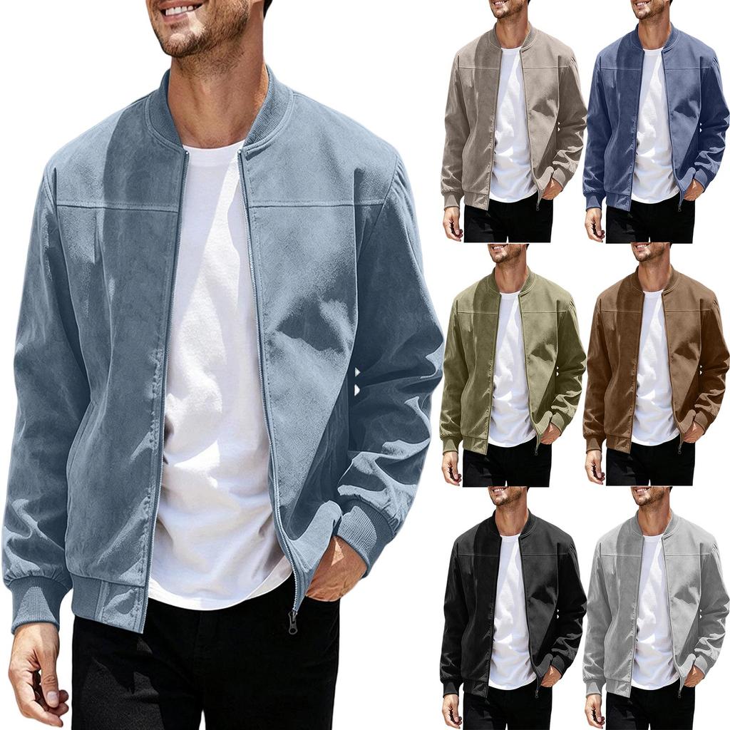 Men's Color Casual Stand Collar Zipper Jacket Plus Size Mid-Length Long Sleeve Outerwear