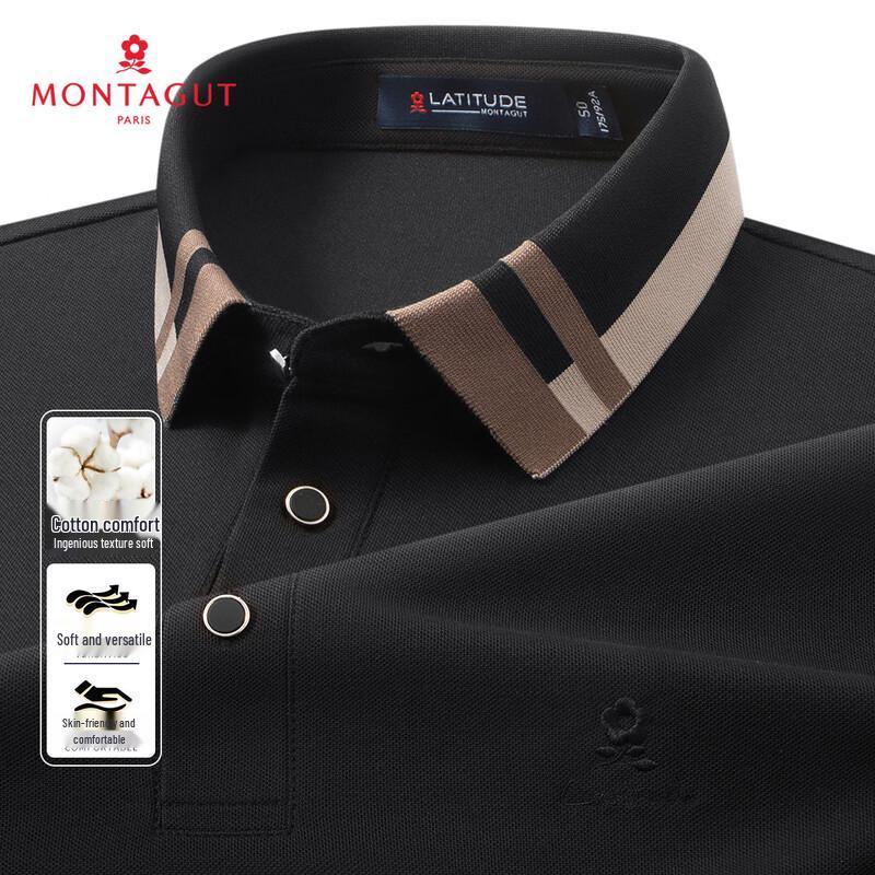 MONTAGUT Men's Long-Sleeve Cotton Blend Polo Shirt