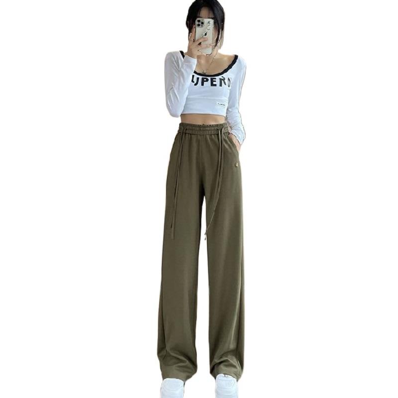 Women's Spring and Autumn Loose and Thin Straight Drawstring Sports Mopping Floor Wide-leg Trousers
