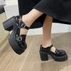 Round Head Muffin Thick Bottom High Heels College Single Shoes Belt Buckle Thick with Female Shoes Fashion Women Summer Breathable Shoes