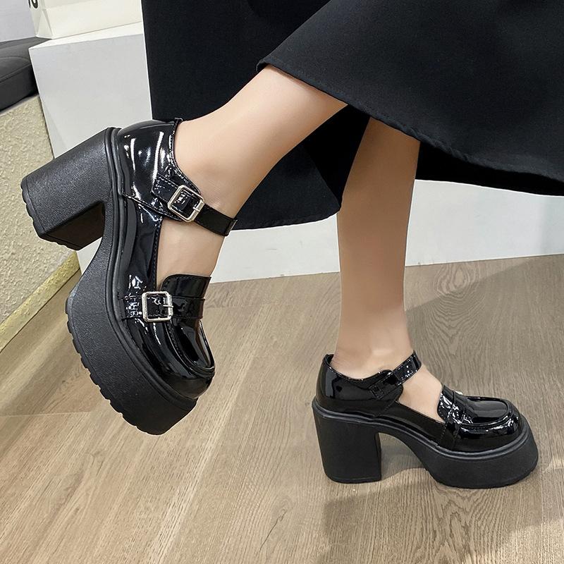 Round Head Muffin Thick Bottom High Heels College Single Shoes Belt Buckle Thick with Female Shoes Fashion Women Summer Breathable Shoes