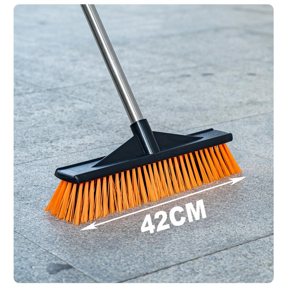 Large Commercial Stiff Bristle Floor Scrubber Brush with Long Handle for Cement, Moss, Marble, and Tile Cleaning