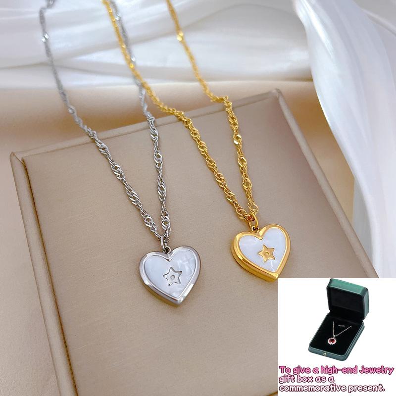 

[Whole body] Love shell star furnace real gold necklace female ins Internet celebrity collarbone chain with jewelry
