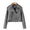 Giacca da Donna Bicolore Distressed in Ecopelle PU con Revers, Taglio Ampio, Stile Europeo e Americano, 2025