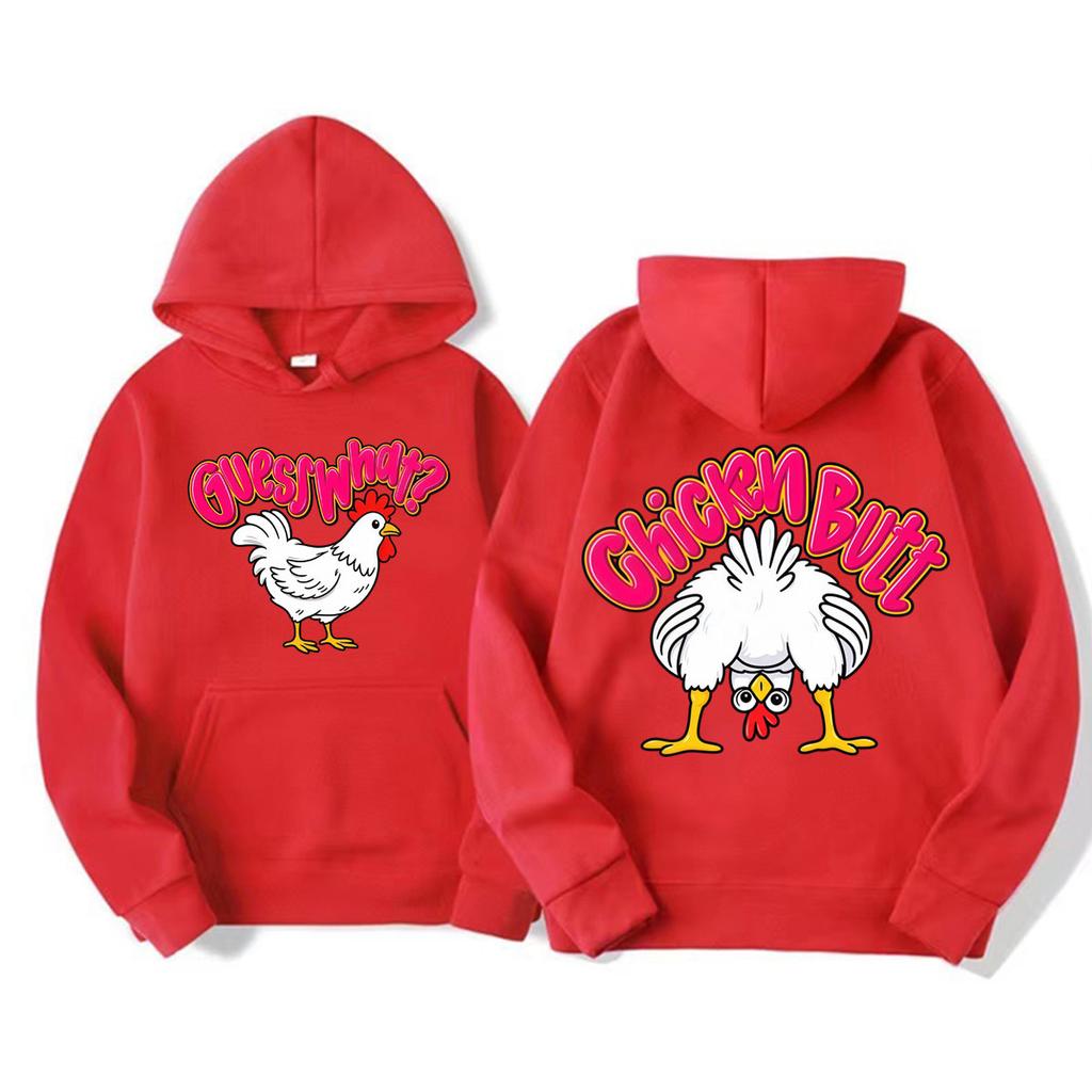Funny Guess What Chicken Butt Humor Gift Hoodies Unisex Fashion Cartoon Trend Cute Sweatshirts Casual Fleece High Quality Hoodie