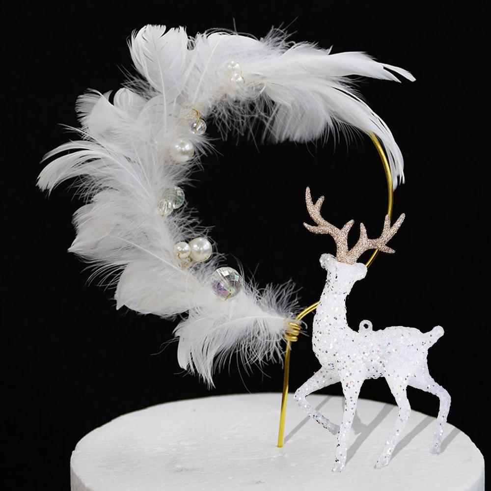 Plastic Crystal Deer Figurines Flash Elk Reindeer Christmas Miniatures Home Office Decoration Birthday Cake Dessert Ornaments