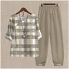 Women's Casual Two-Piece Floral Print Outfit Five-Point Sleeve Tops and Elastic Waist Pants Set