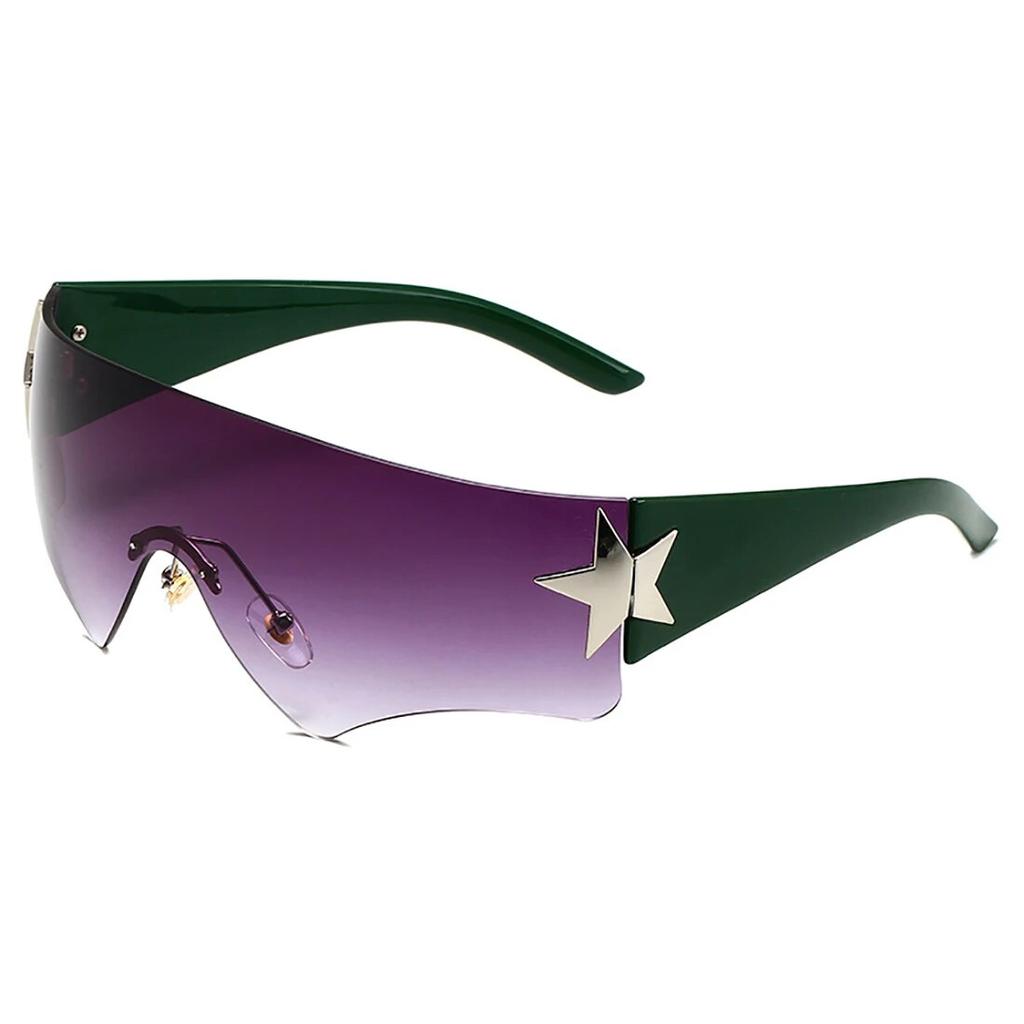 New Punk Rimless Five Star Sunglasses Y2k Luxury  Designer One Piece Goggles UV400 Women Driving Cycling Eyewear