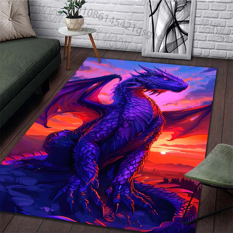 1PC Purple Dragon, Sunset Background Print Carpet Rug for Living Room Bedroom Sofa Doormat Home Decor Non-slip Floor Mat