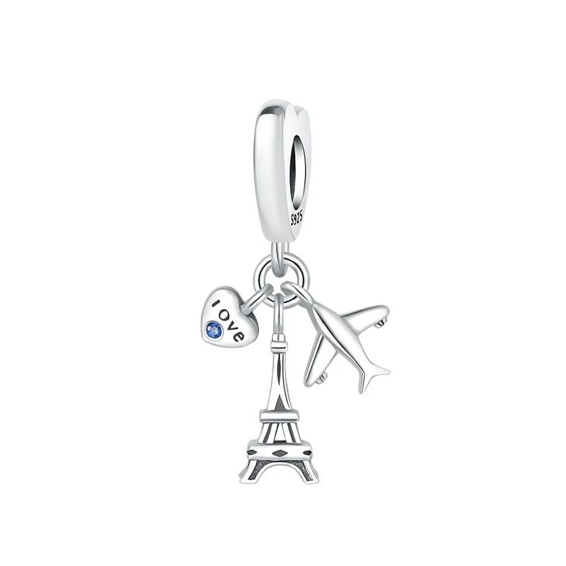 Paris Tower Aircraft Travel Charms Pendant Beads Fitoriginal Bracelet For Women Jewelry Travel Commemorative Gifts For Friends
