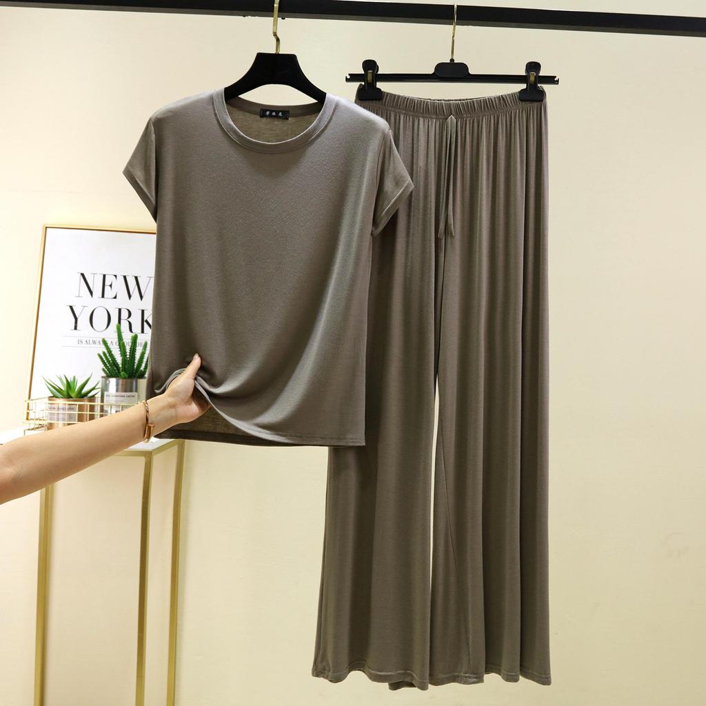 Plus Size Modal Pajama Set: Short Sleeve T-Shirt & Long Casual Pants
