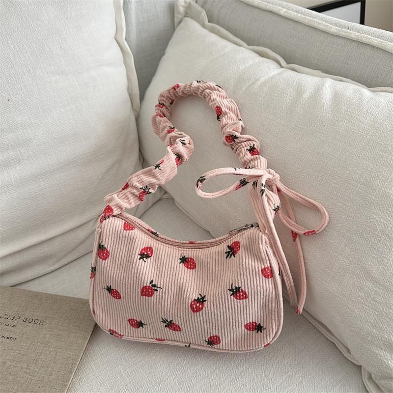 Fashionable Corduroy Crossbody Bag 2024 Summer Trendy Shoulder Bag With Strawberry Pattern