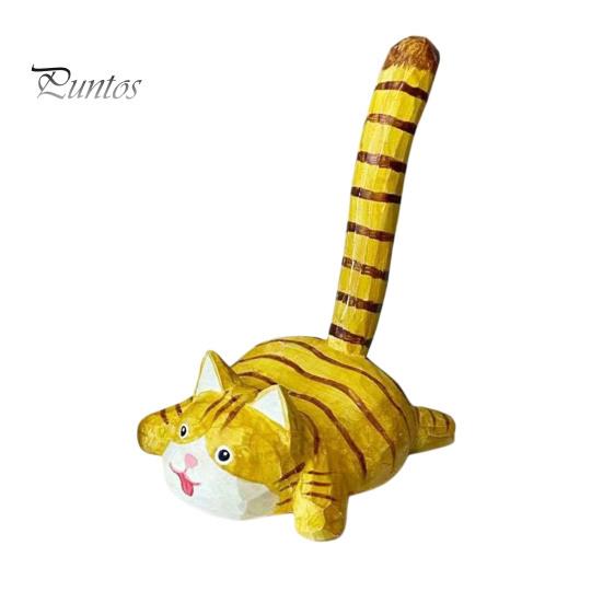 Hand Carved Basswood Stand Wooden Tiger Cat Phone Stand, Desktop Ornament, Cute Unique Healing Ornaments Animal Holder, Handmade Decor, Creative Gift