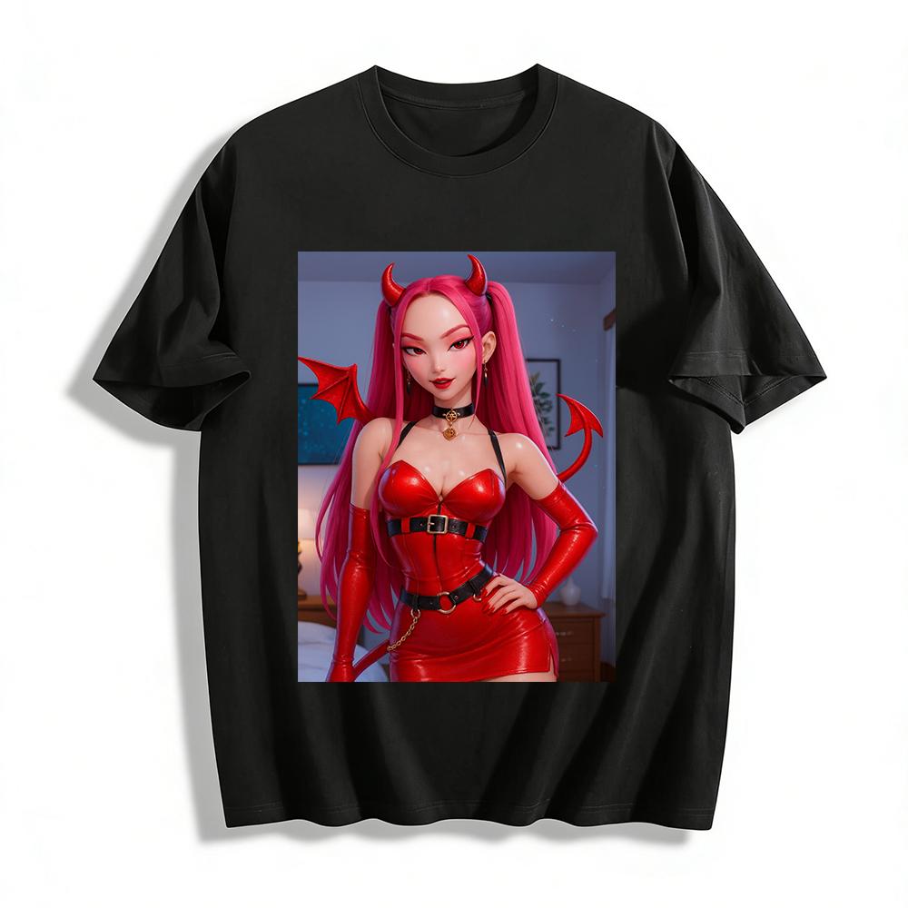 

Cute Cool Little Devil Print Top Trendy Street Style Slim Fit Crew Neck Pullover T-Shirt Pure cotton T-shirt 6XL