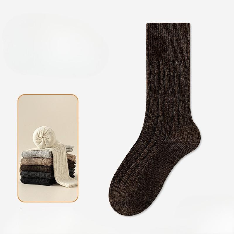 Autumn and Winter Wool Socks for Women, Long Tuft Socks, Solid Color Thickened Warm Postpartum Socks, Mid-calf Socks