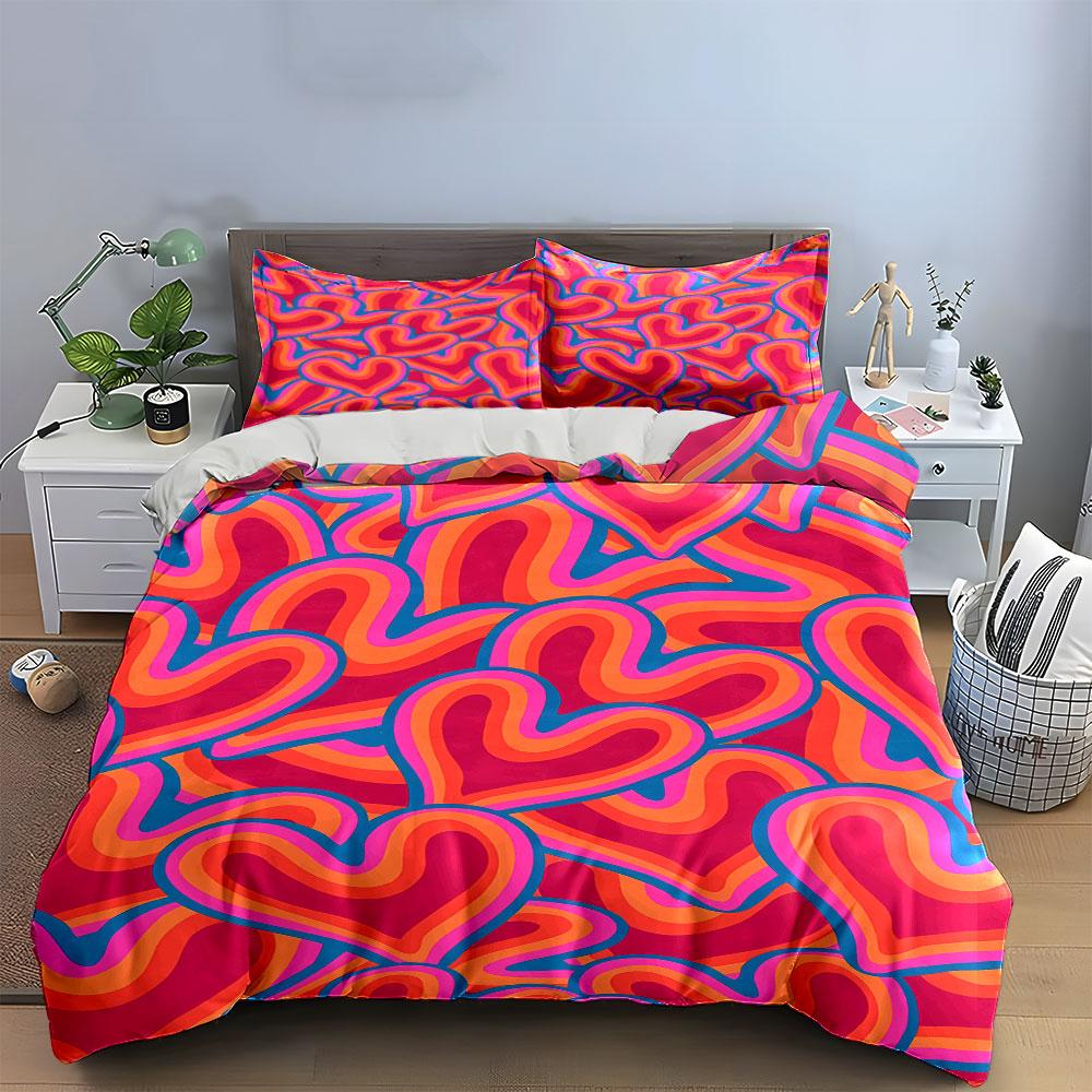 Multicolored wavy heart shapes. Bedding sets Duvet cover sets Duvet covers Pillowcases(1 * Duvet Cover 2 * Pillowcases without duvet insert)