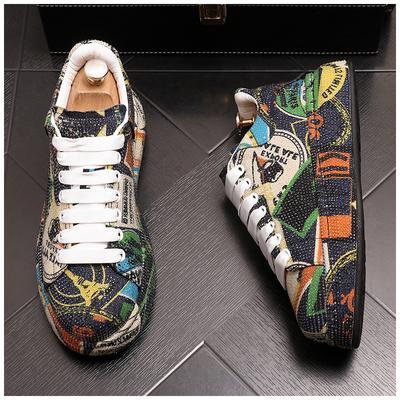 Luxury Rhinestone Sneakers Men Platform Casual Shoes Round Toe Lace-up Walking Shoes Mens Solid Color Crystal Designer Sneakers