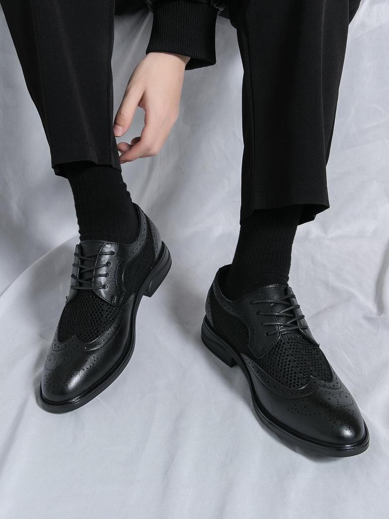 Men's Cross-Border Lace-Up Leather Loafers - Hollowed-Out Brogues for Business Casual Wear