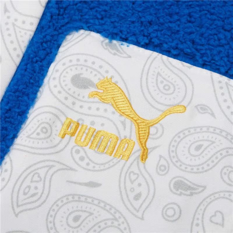 PUMA Paisley Cashew Flower Pocket Patchwork Sherpa-Lined Stand Collar Jacket Unisex Jacket Stone-Blue 534984-39