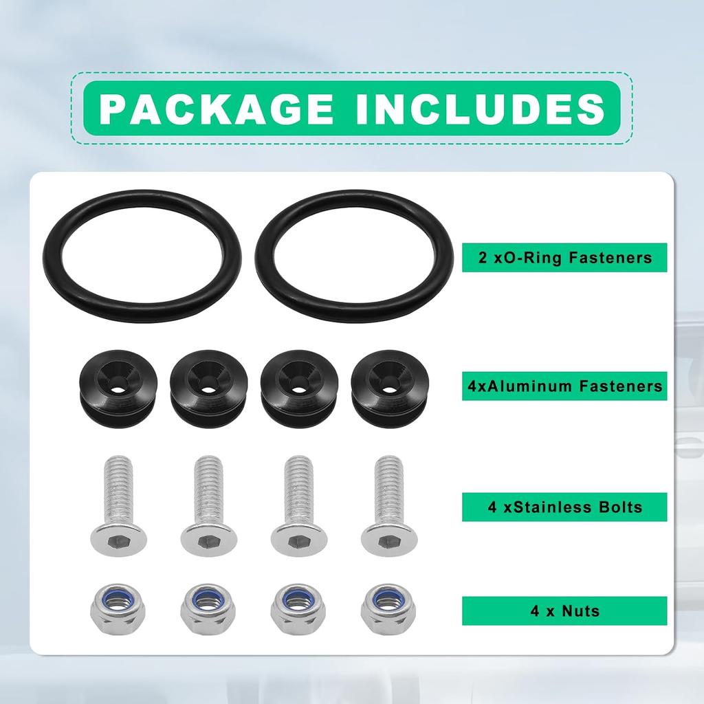 Universal Bumper Quick Release Kit, Aluminum Fasteners for Front Rear Bumper Trunk Fender Hatch Lids (Black, 18 Pieces)
