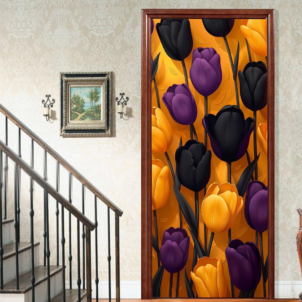 1 Stück Blühender Bambus Vinyl Türsticker Für Schlafzimmer Heimdeko Selbstklebend Abnehmbares Wandtattoo Türrenovierung Wasserdichtes Poster