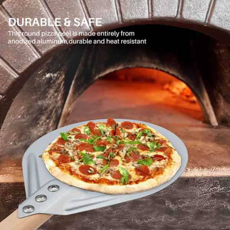Pizza Turning small Pizza Peel Paddle Short round Tool Non Slip wooden Handle 7 inch Perforated Pizza Shovel Aluminum
