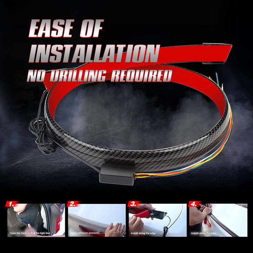 130cm Universal Carbon Fiber LED Rear Spoiler Light For Car Trunk Driving Lamp Multifunction Brake Light Strip 12V Warning