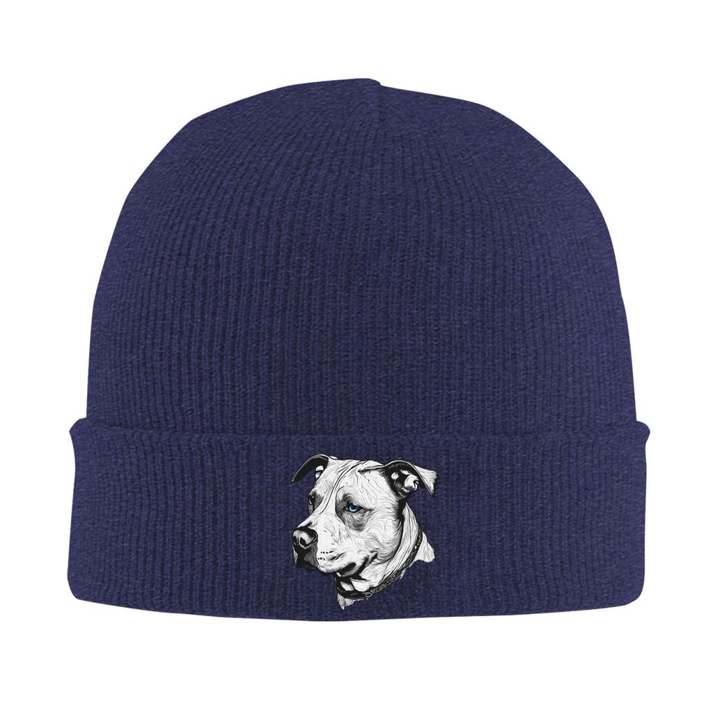 Minimalist Line Pitbull with Blue Eyes Warm Knitted Cap Winter Knit Bonnet Hat Skullies Beanies Hip Hop Caps for Unisex